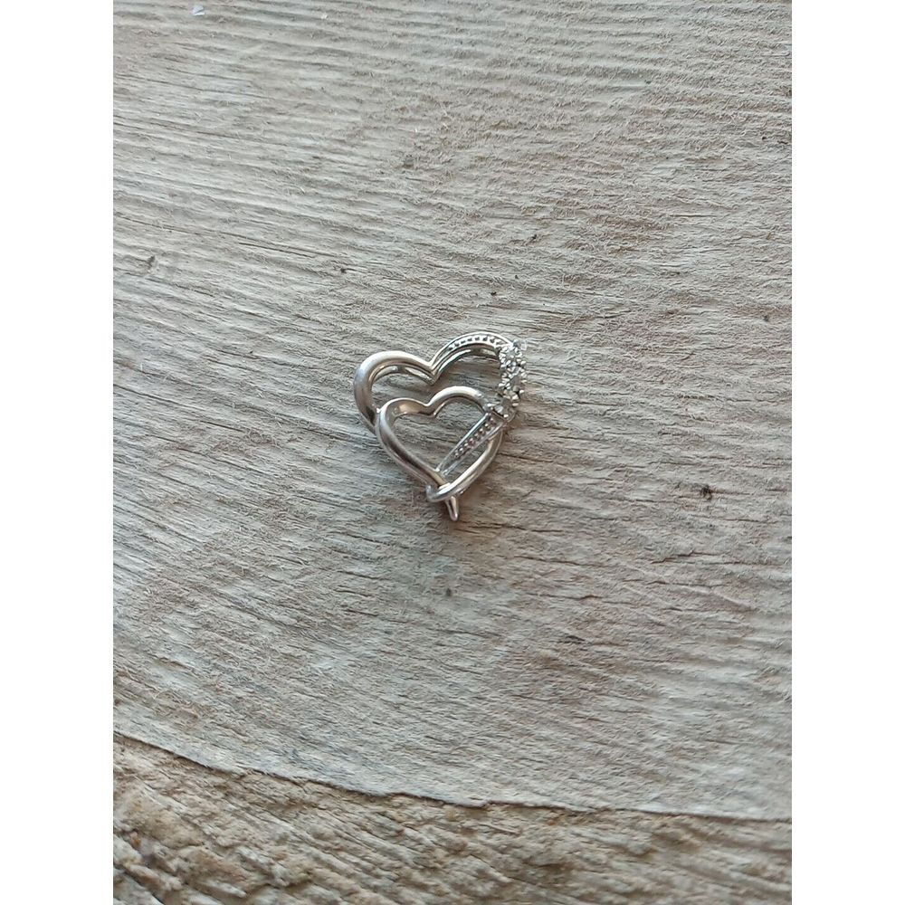 925 Sterling Silver Diamond Double Heart Design Slide Pendant